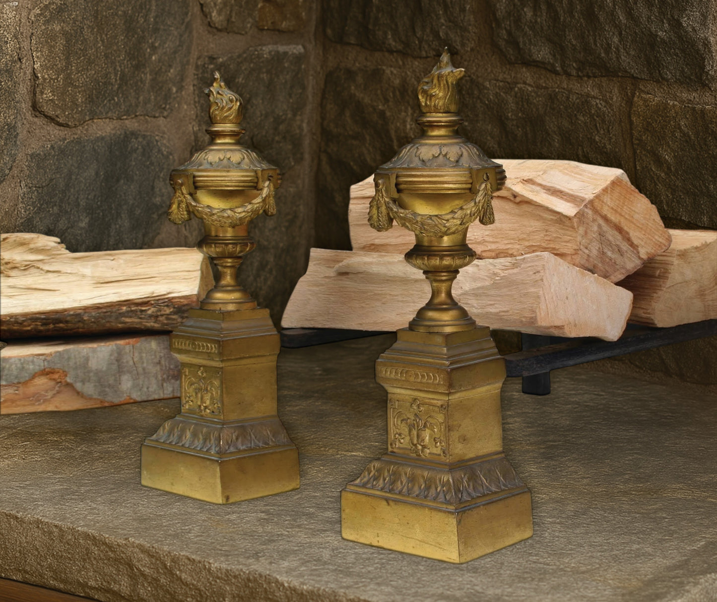 Fireplace Andirons | Antique Fireplace Log Holder | Firewood Holder | Vintage Home Decor