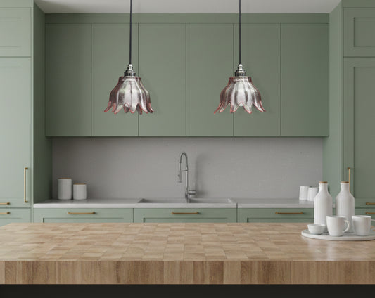 Introducing our antique lighting glass shades transformed into stylish modern pendant lights! These exquisite pink shades are 2 of 7 we salvaged from a beautiful but worn-out antique chandelier. Capture the essence of vintage charm while adding a touch of contemporary elegance to your space with these gorgeous hanging lights.