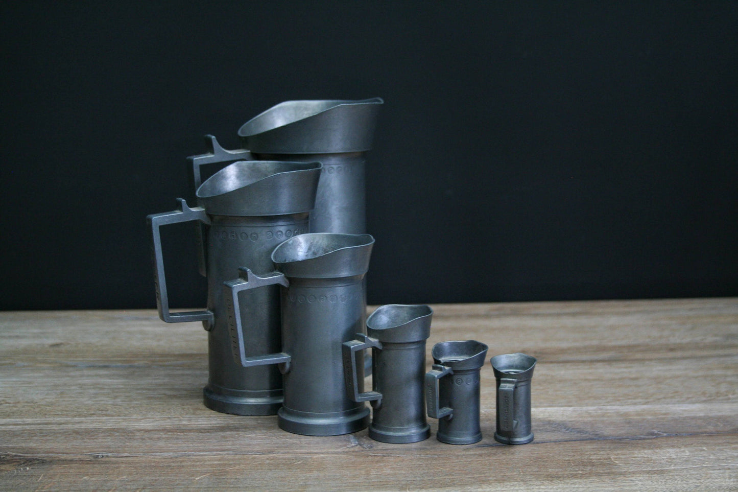 Antique Pewter Tankards-Kitchen Decor-Unique Gift Ideas-Tin Pitchers-Pewter Measuring Cups-Antique Tankards-Measuring Cup Set-Unique Gifts