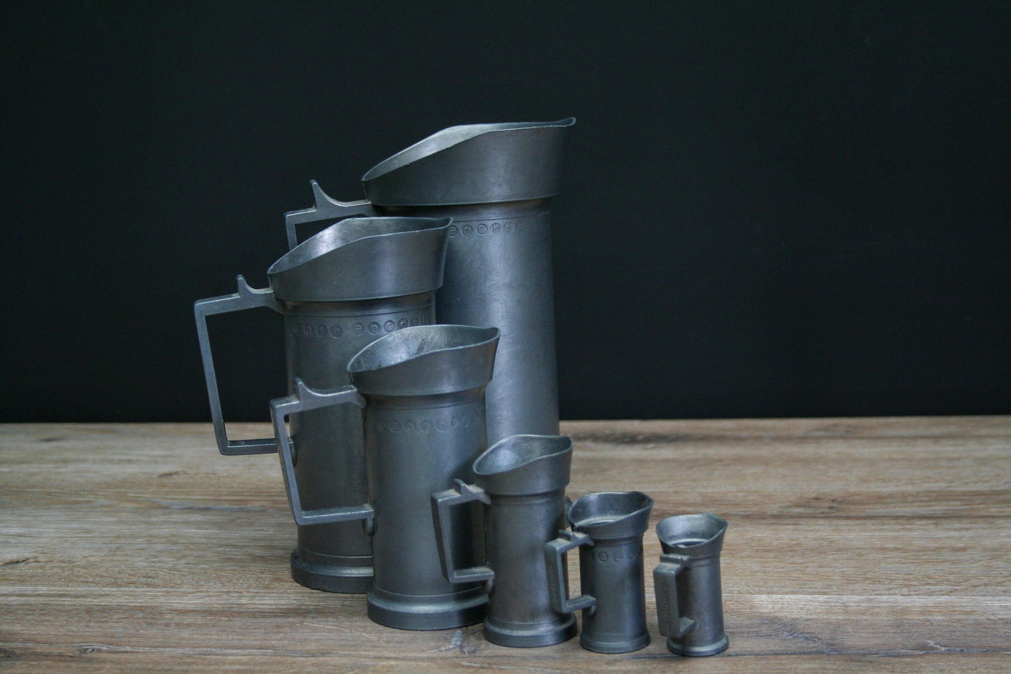 Antique Pewter Tankards-Kitchen Decor-Unique Gift Ideas-Tin Pitchers-Pewter Measuring Cups-Antique Tankards-Measuring Cup Set-Unique Gifts