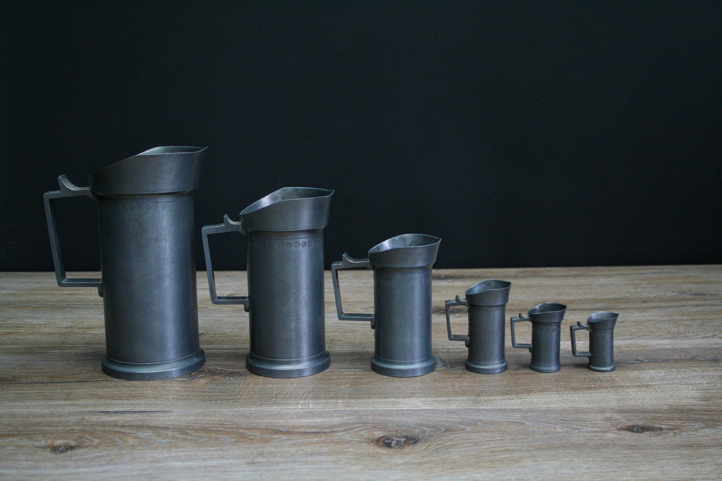 Antique Pewter Tankards-Kitchen Decor-Unique Gift Ideas-Tin Pitchers-Pewter Measuring Cups-Antique Tankards-Measuring Cup Set-Unique Gifts