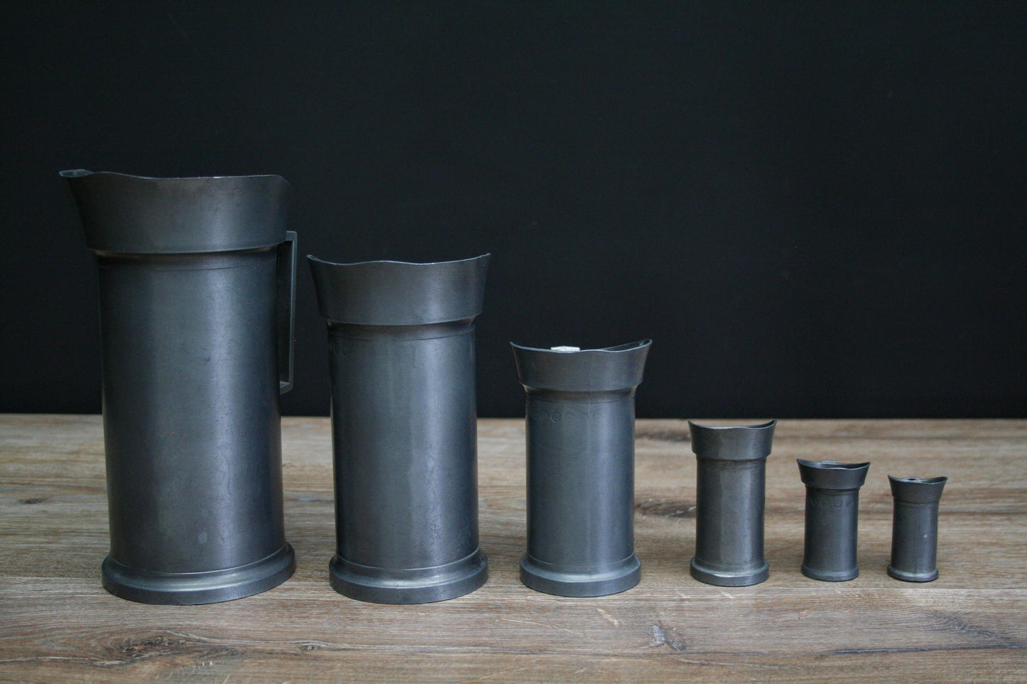Antique Pewter Tankards-Kitchen Decor-Unique Gift Ideas-Tin Pitchers-Pewter Measuring Cups-Antique Tankards-Measuring Cup Set-Unique Gifts