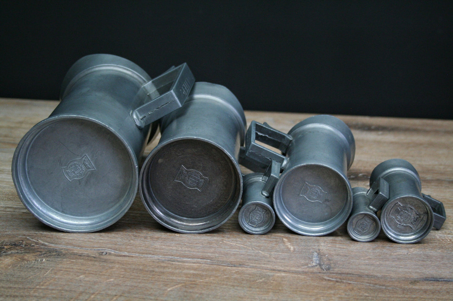 Antique Pewter Tankards-Kitchen Decor-Unique Gift Ideas-Tin Pitchers-Pewter Measuring Cups-Antique Tankards-Measuring Cup Set-Unique Gifts