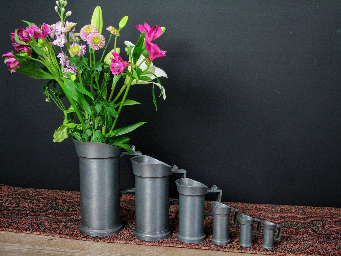 Antique Pewter Tankards-Kitchen Decor-Unique Gift Ideas-Tin Pitchers-Pewter Measuring Cups-Antique Tankards-Measuring Cup Set-Unique Gifts