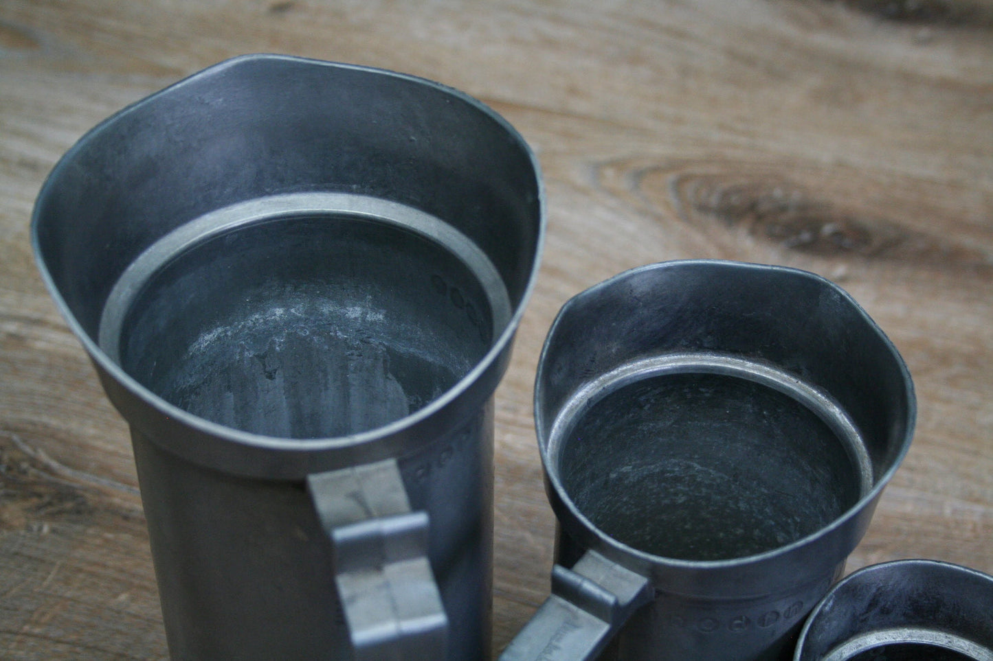 Antique Pewter Tankards-Kitchen Decor-Unique Gift Ideas-Tin Pitchers-Pewter Measuring Cups-Antique Tankards-Measuring Cup Set-Unique Gifts