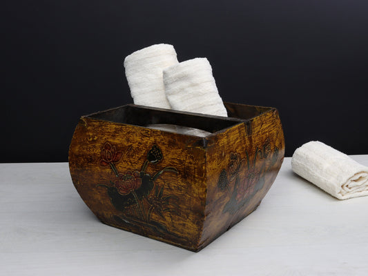 Chinese Antique Rice Bucket | Blanket Basket or Towel Basket | Vintage Home Decor