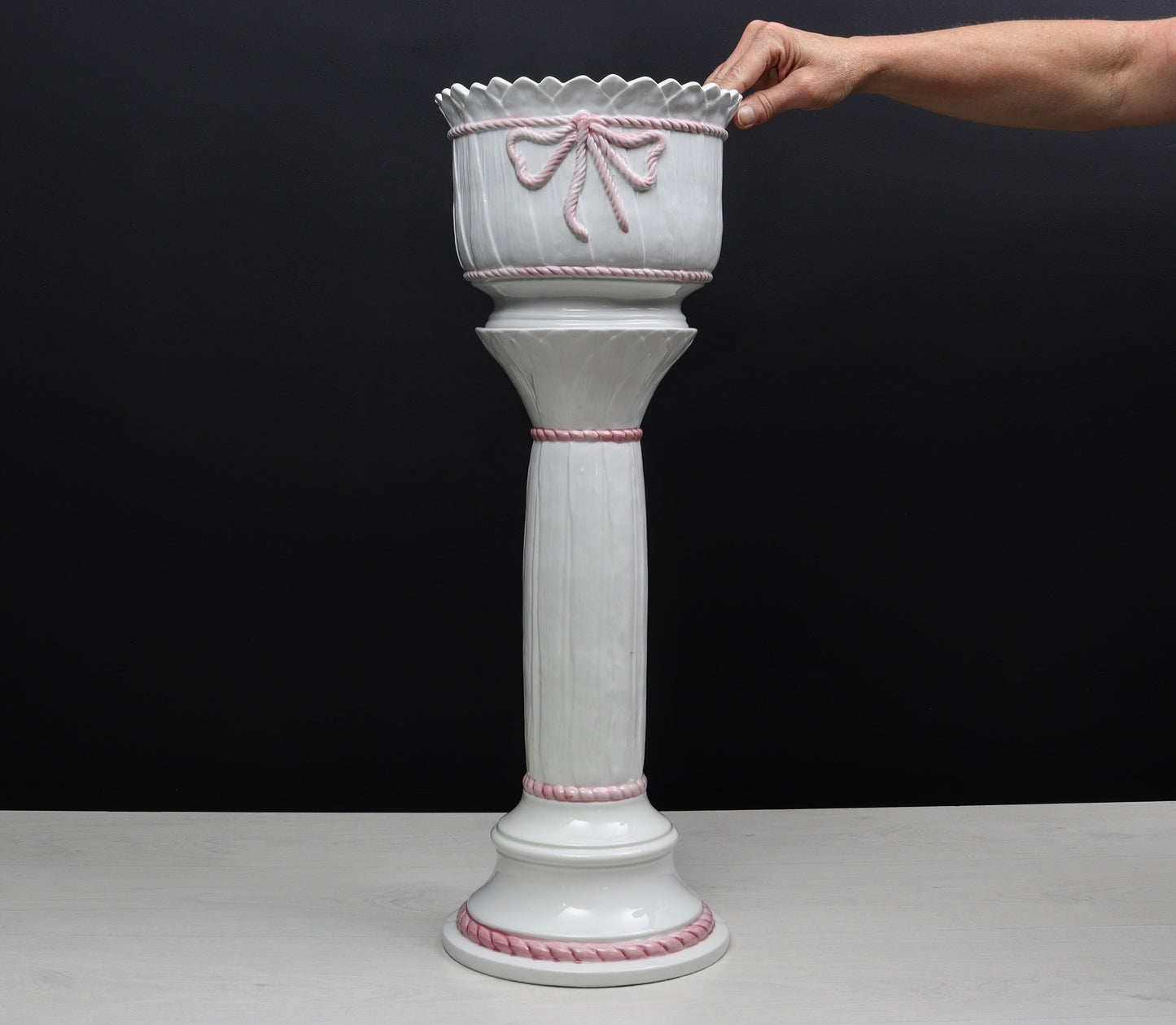 Pedestal Plant Stand with Ceramic Plant Pot | Tall Indoor Plant Stand-Vintage Home Decor