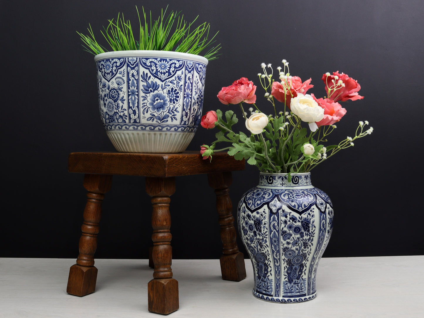 Delft Blue and White Vase & Plant Holder | Delftware Decorative Vase-Planter | Vintage Home Decor