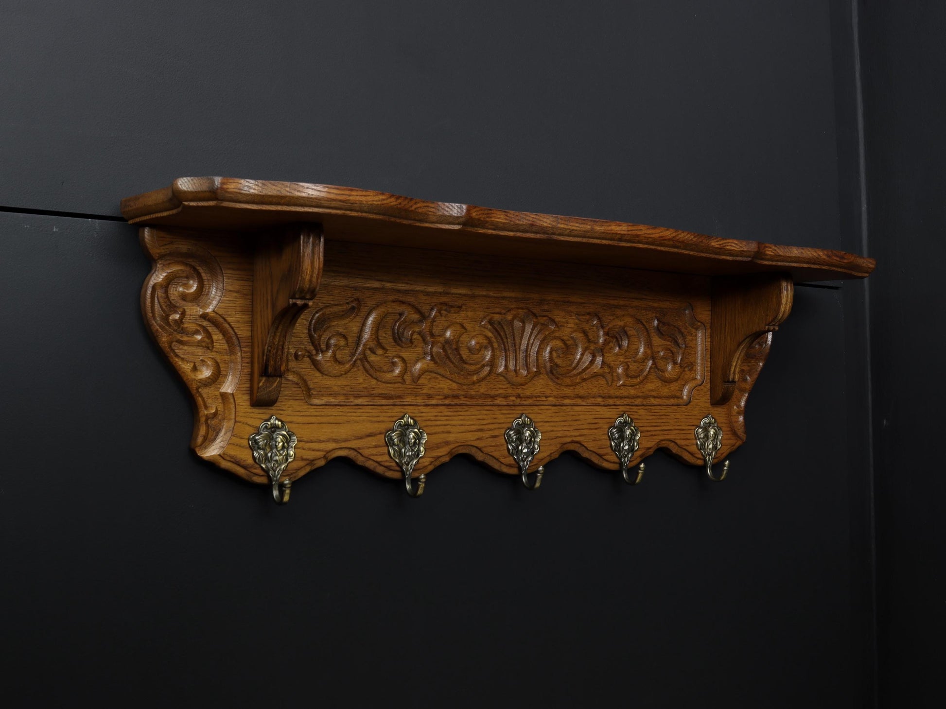 Wall Mount Coat Rack With Shelf | Entryway Coat Rack-Vintage Home Decor | Vintage Wood Coat Rack