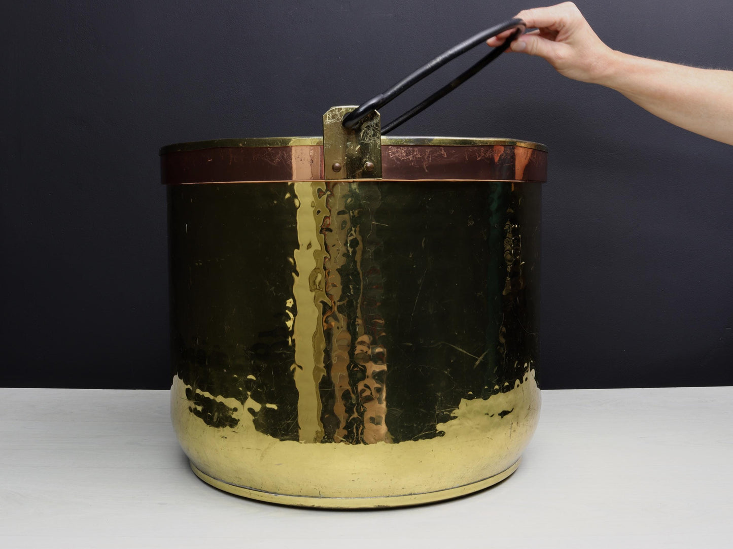 Vintage Brass Kettle-Firewood Holder | Copper Cauldron-Farmhouse Decor | Vintage Home Decor