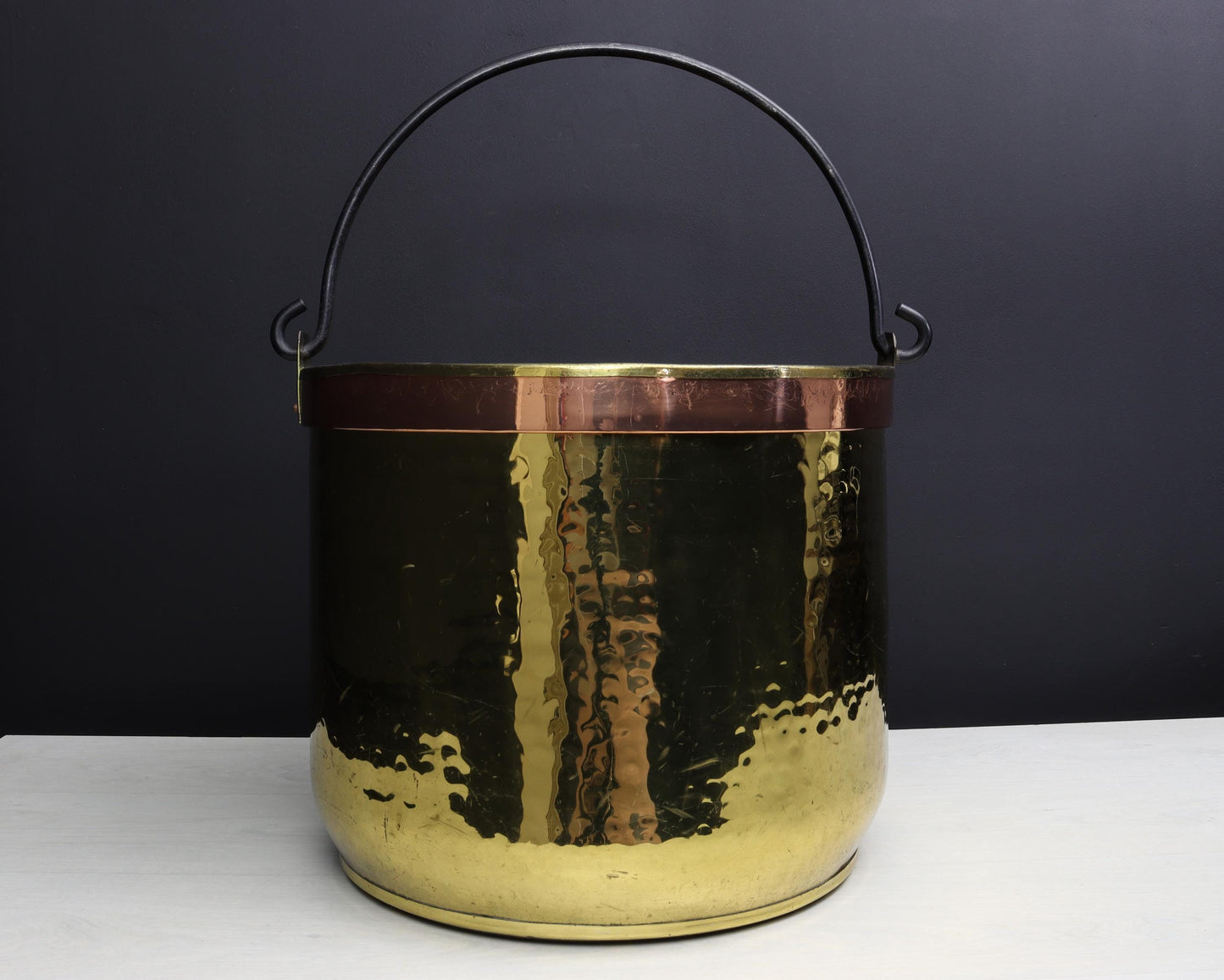 Vintage Brass Kettle-Firewood Holder | Copper Cauldron-Farmhouse Decor | Vintage Home Decor
