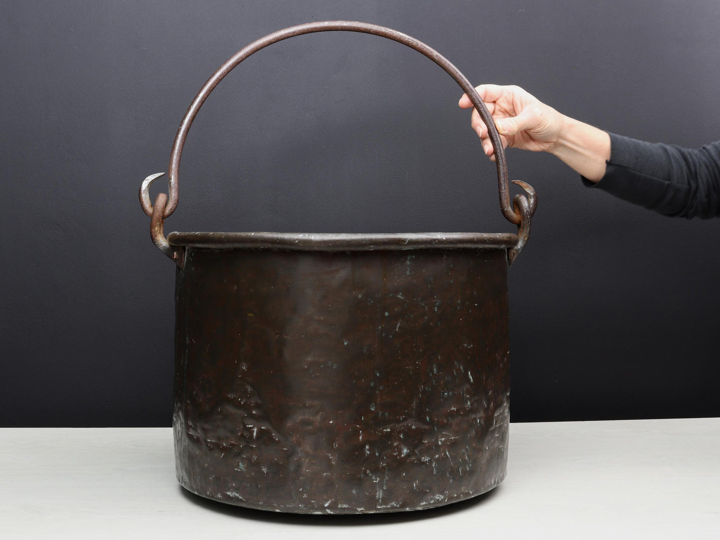 Antique Kettle-Copper Cauldron | Firewood Holder / Log Holder- Fireplace Decor