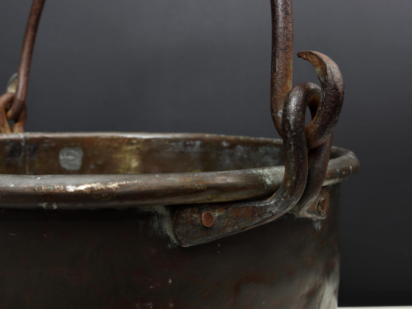 Antique Kettle-Copper Cauldron | Firewood Holder / Log Holder- Fireplace Decor
