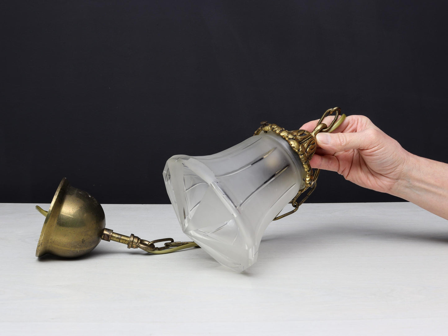 Antique glass Pendant Light| Entryway Lighting Fixture| Brass Pendant Light- Vintage Home Decor