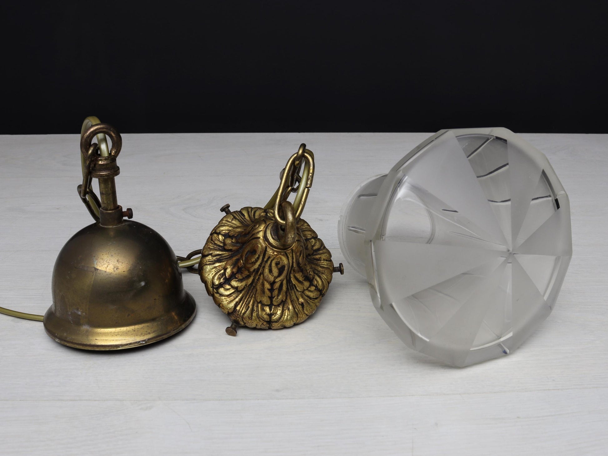 Antique glass Pendant Light| Entryway Lighting Fixture| Brass Pendant Light- Vintage Home Decor