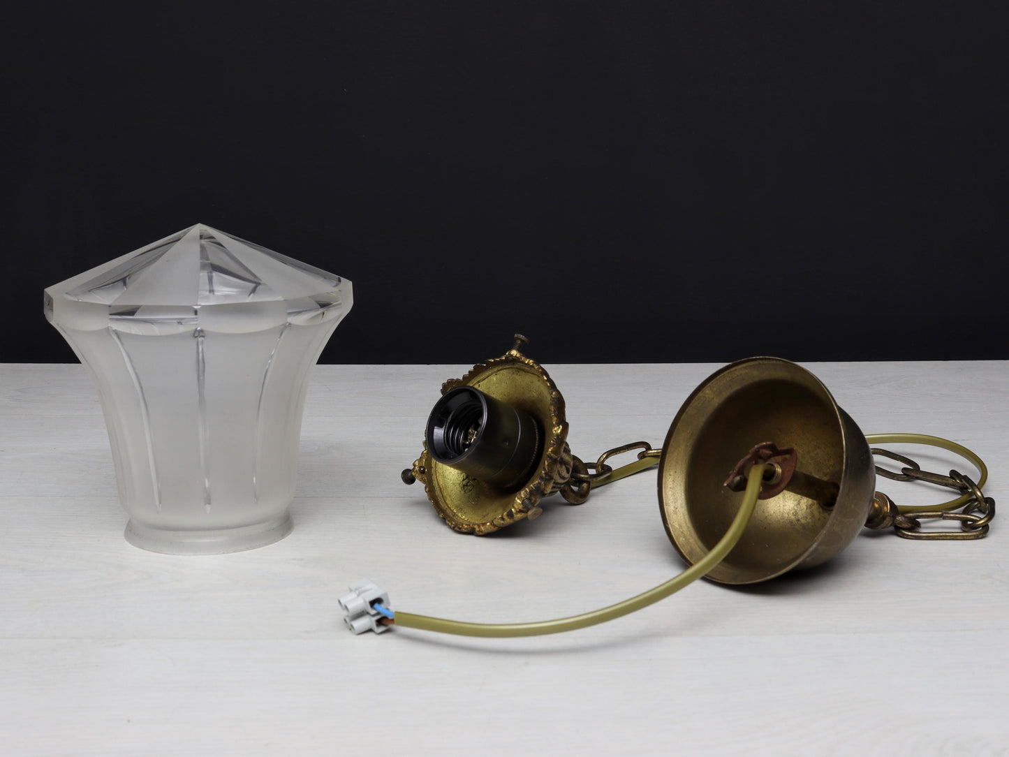 Antique glass Pendant Light| Entryway Lighting Fixture| Brass Pendant Light- Vintage Home Decor