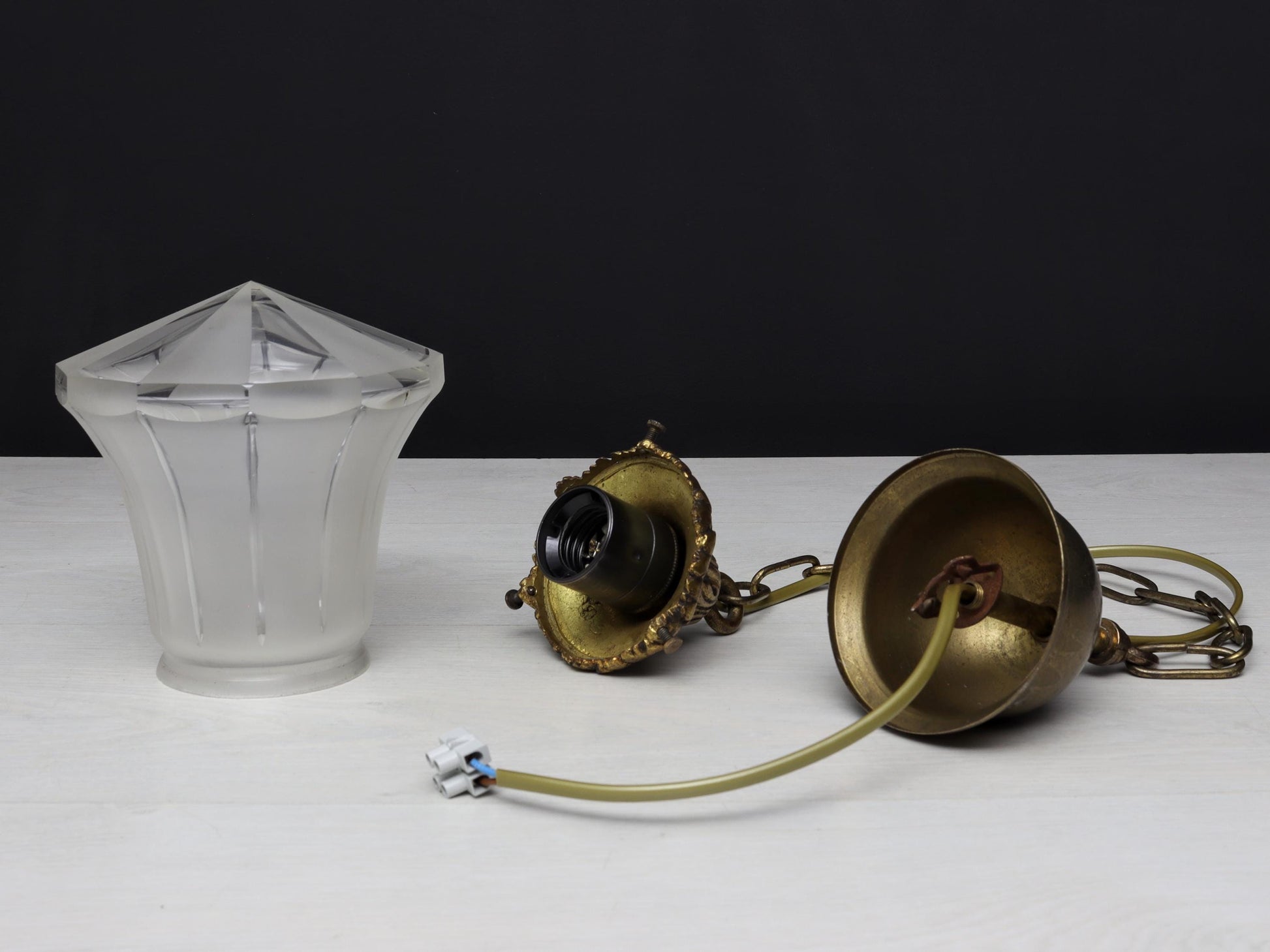 Antique glass Pendant Light| Entryway Lighting Fixture| Brass Pendant Light- Vintage Home Decor