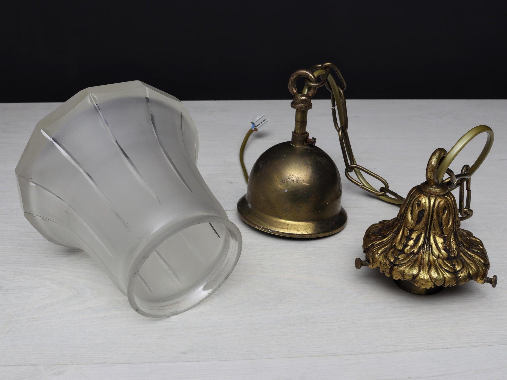 Antique glass Pendant Light| Entryway Lighting Fixture| Brass Pendant Light- Vintage Home Decor