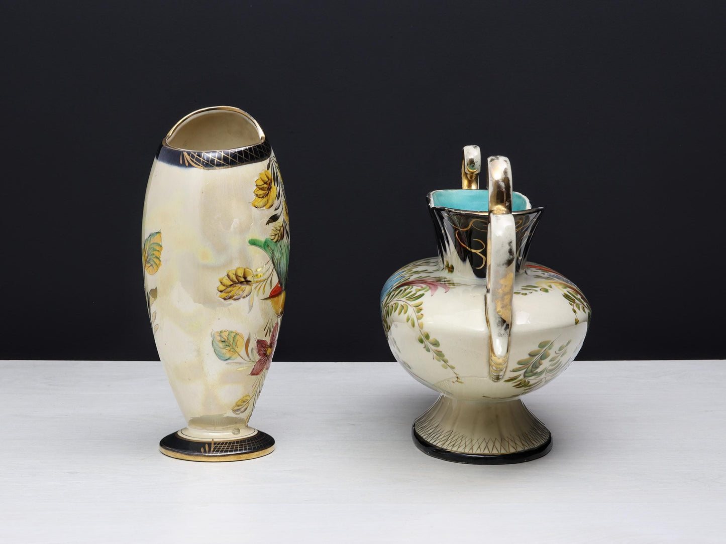 H.Bequet Jardiniere & Porcelain Vase | Center Piece Vase-Vintage Home Decor | Decorative Vase-Unique Gift Ideas