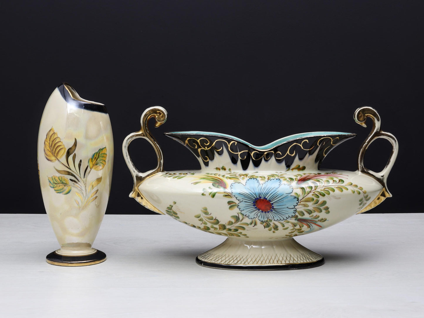 H.Bequet Jardiniere & Porcelain Vase | Center Piece Vase-Vintage Home Decor | Decorative Vase-Unique Gift Ideas