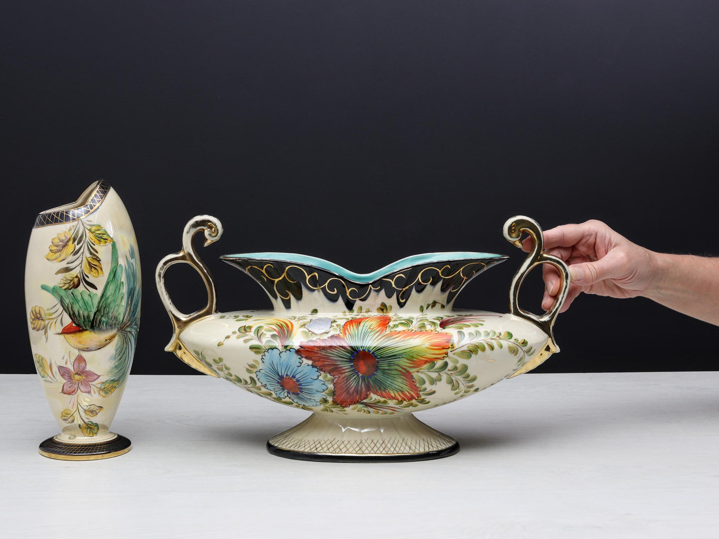 H.Bequet Jardiniere & Porcelain Vase | Center Piece Vase-Vintage Home Decor | Decorative Vase-Unique Gift Ideas