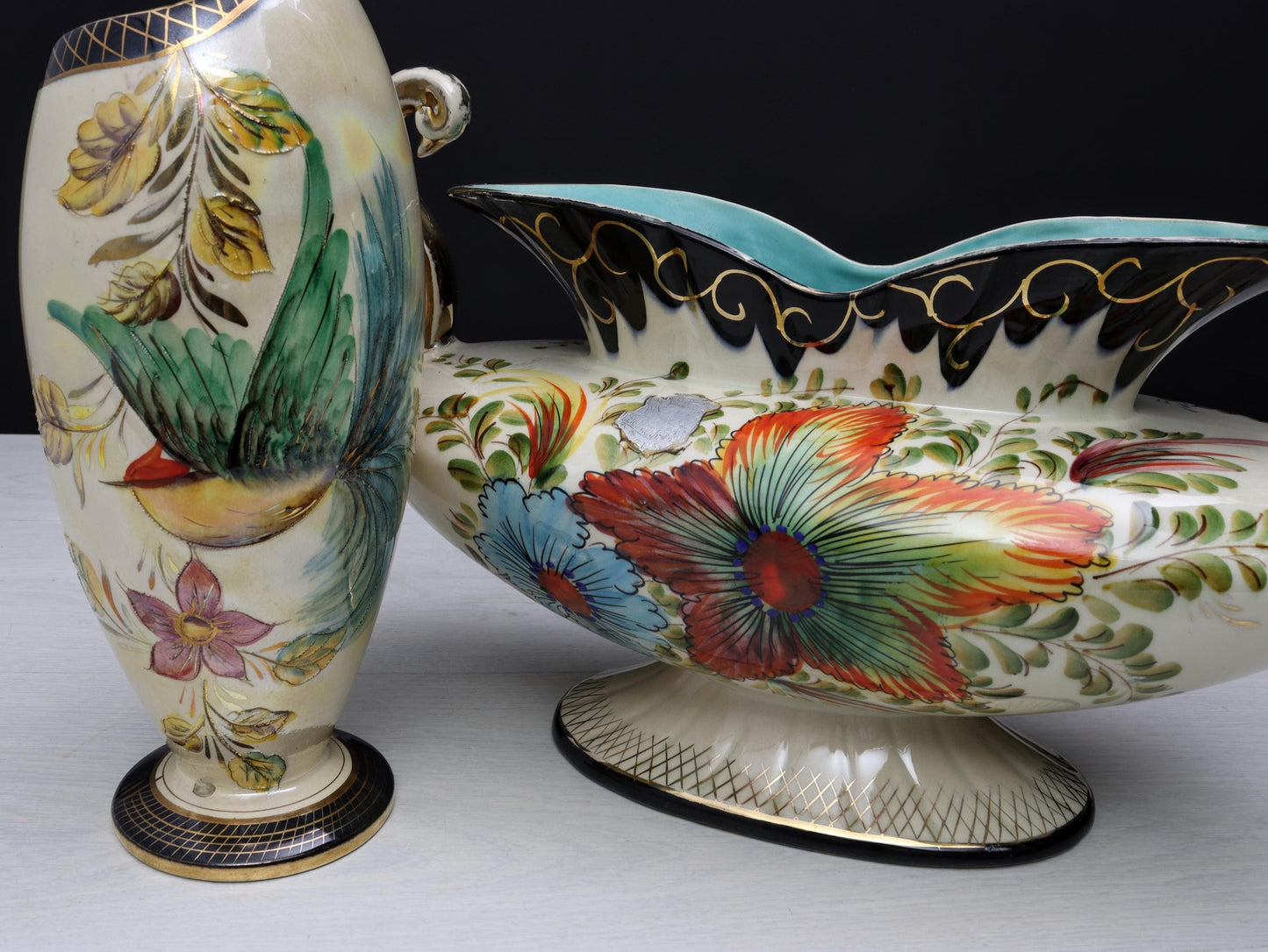 H.Bequet Jardiniere & Porcelain Vase | Center Piece Vase-Vintage Home Decor | Decorative Vase-Unique Gift Ideas