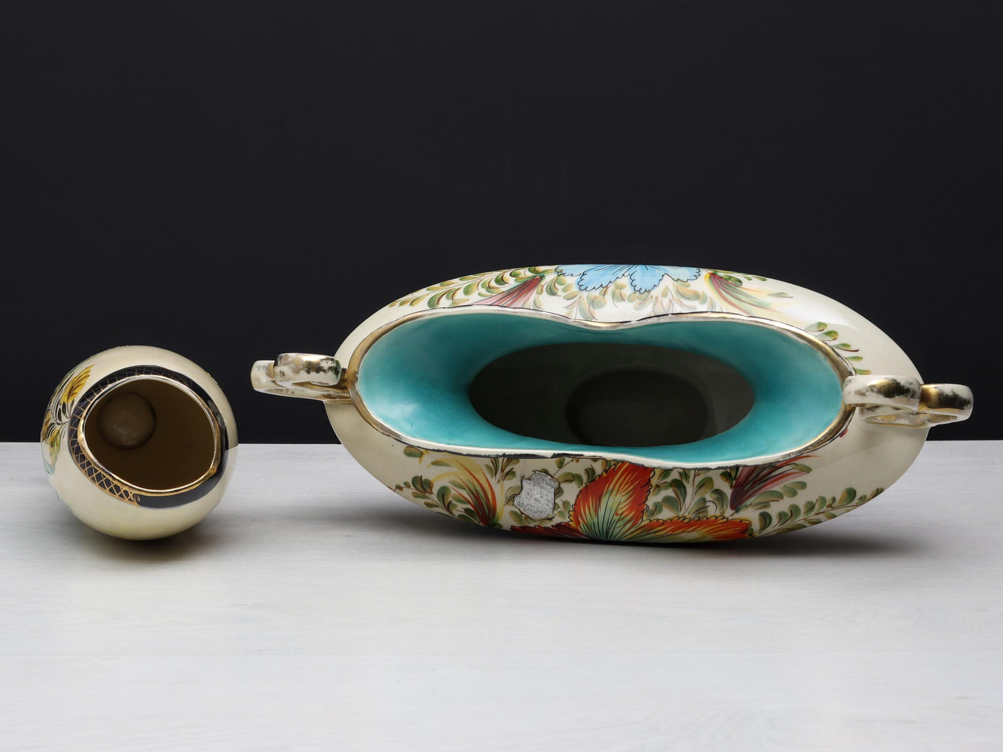 H.Bequet Jardiniere & Porcelain Vase | Center Piece Vase-Vintage Home Decor | Decorative Vase-Unique Gift Ideas