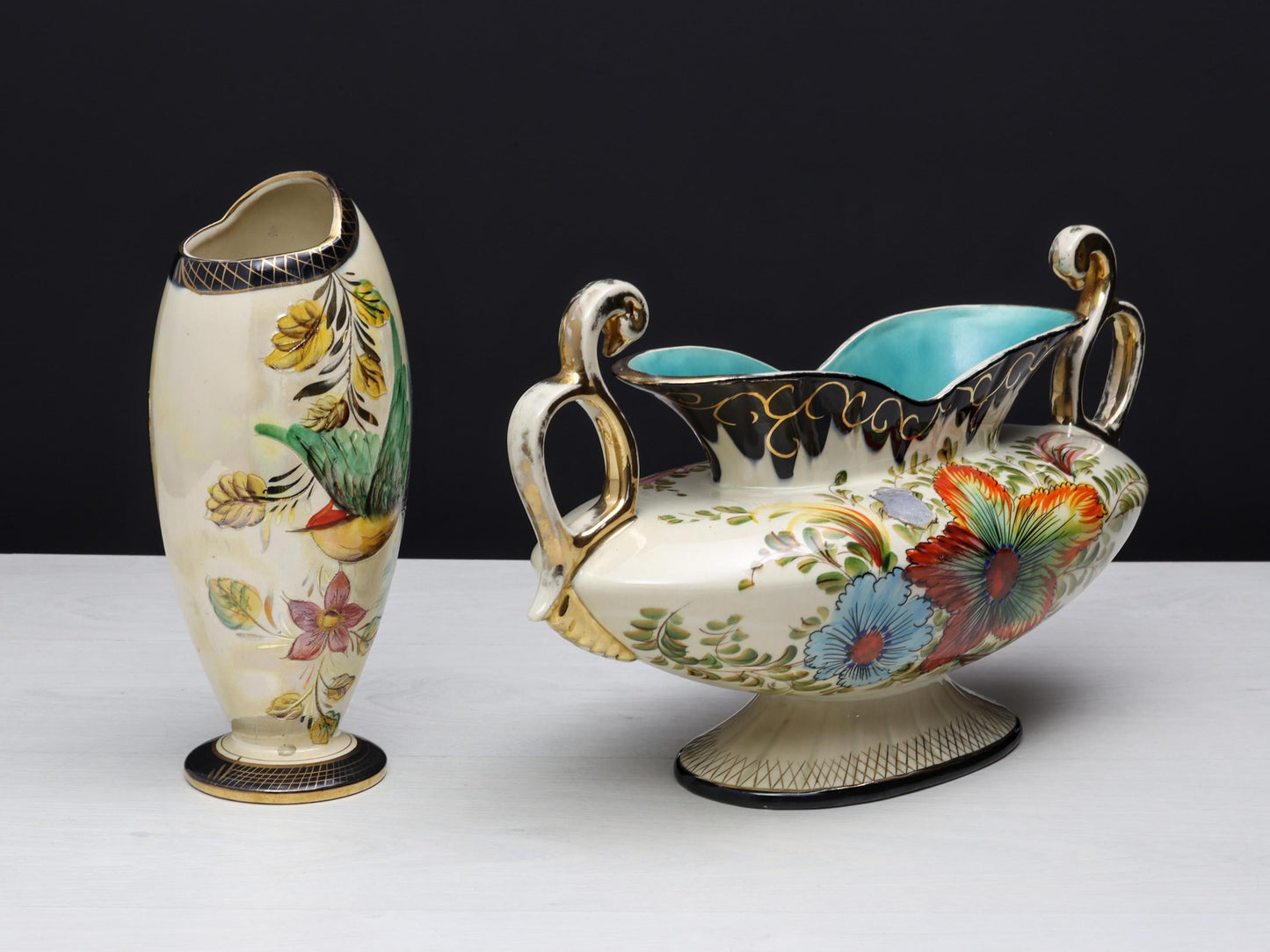 H.Bequet Jardiniere & Porcelain Vase | Center Piece Vase-Vintage Home Decor | Decorative Vase-Unique Gift Ideas