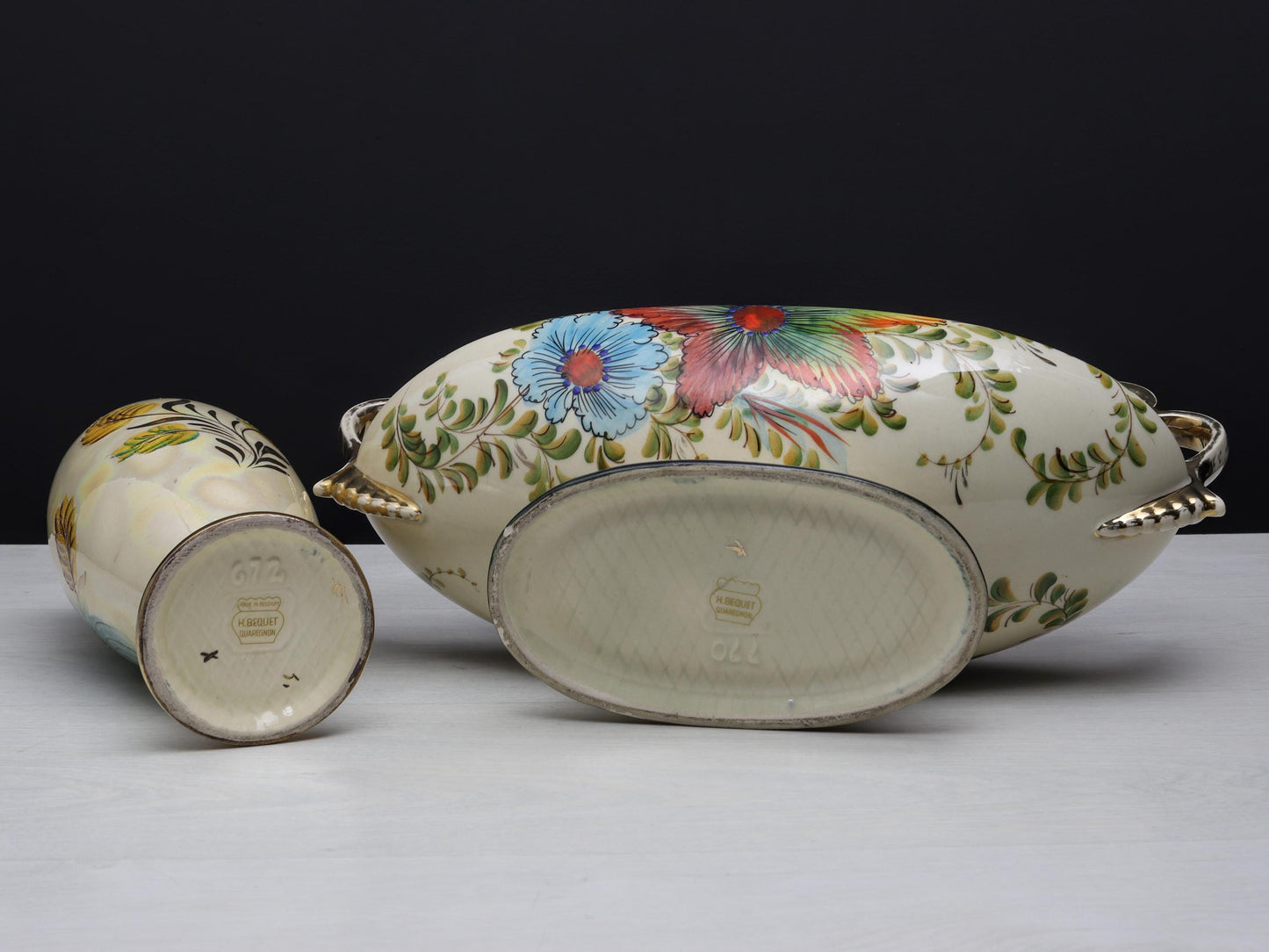 H.Bequet Jardiniere & Porcelain Vase | Center Piece Vase-Vintage Home Decor | Decorative Vase-Unique Gift Ideas