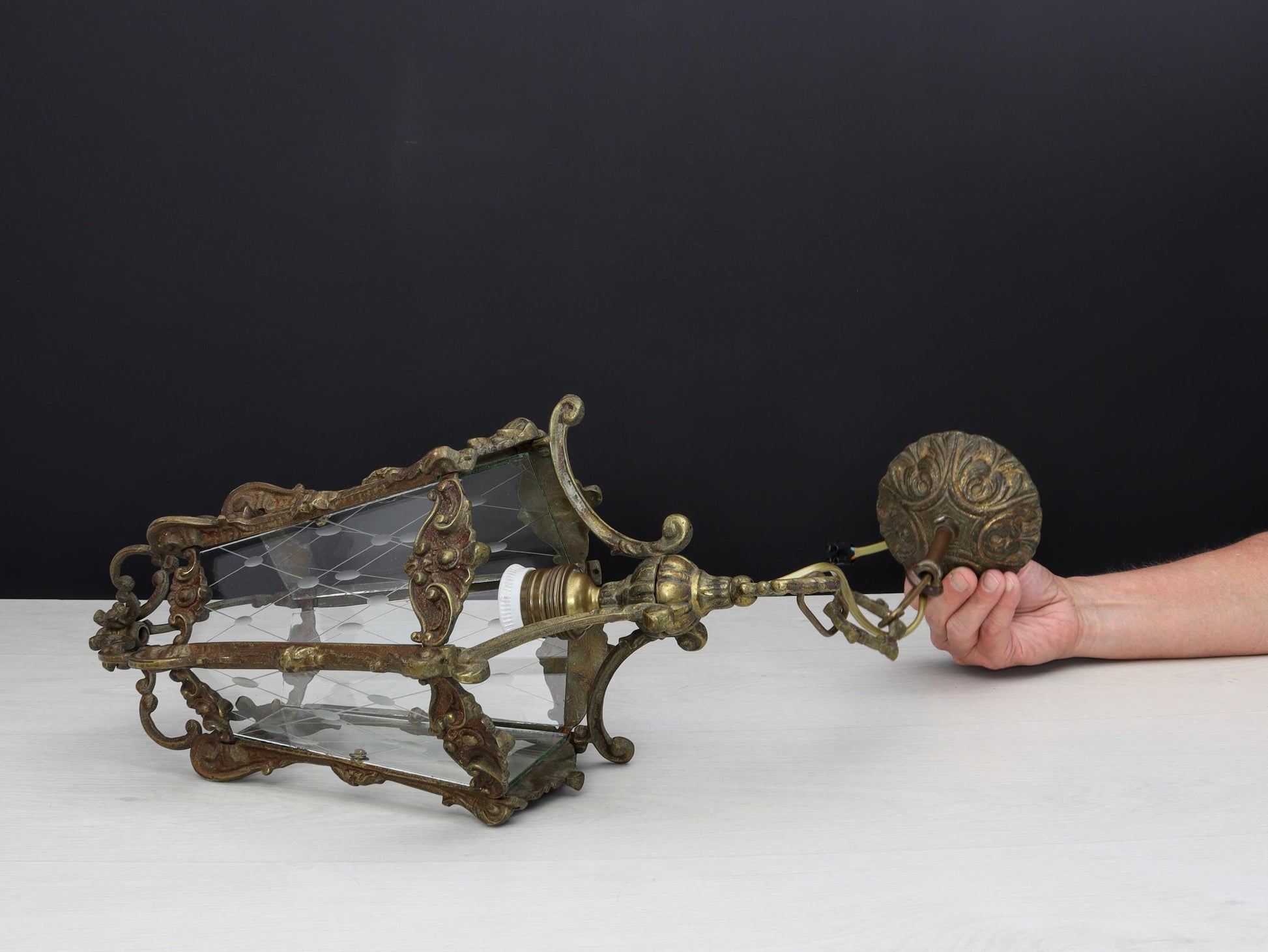 Antique Lighting-Brass Pendant Light | Entryway Lighting-Vintage Home Decor | Glass Pendant Lighting-Hanging Light | Unique Gift Ideas