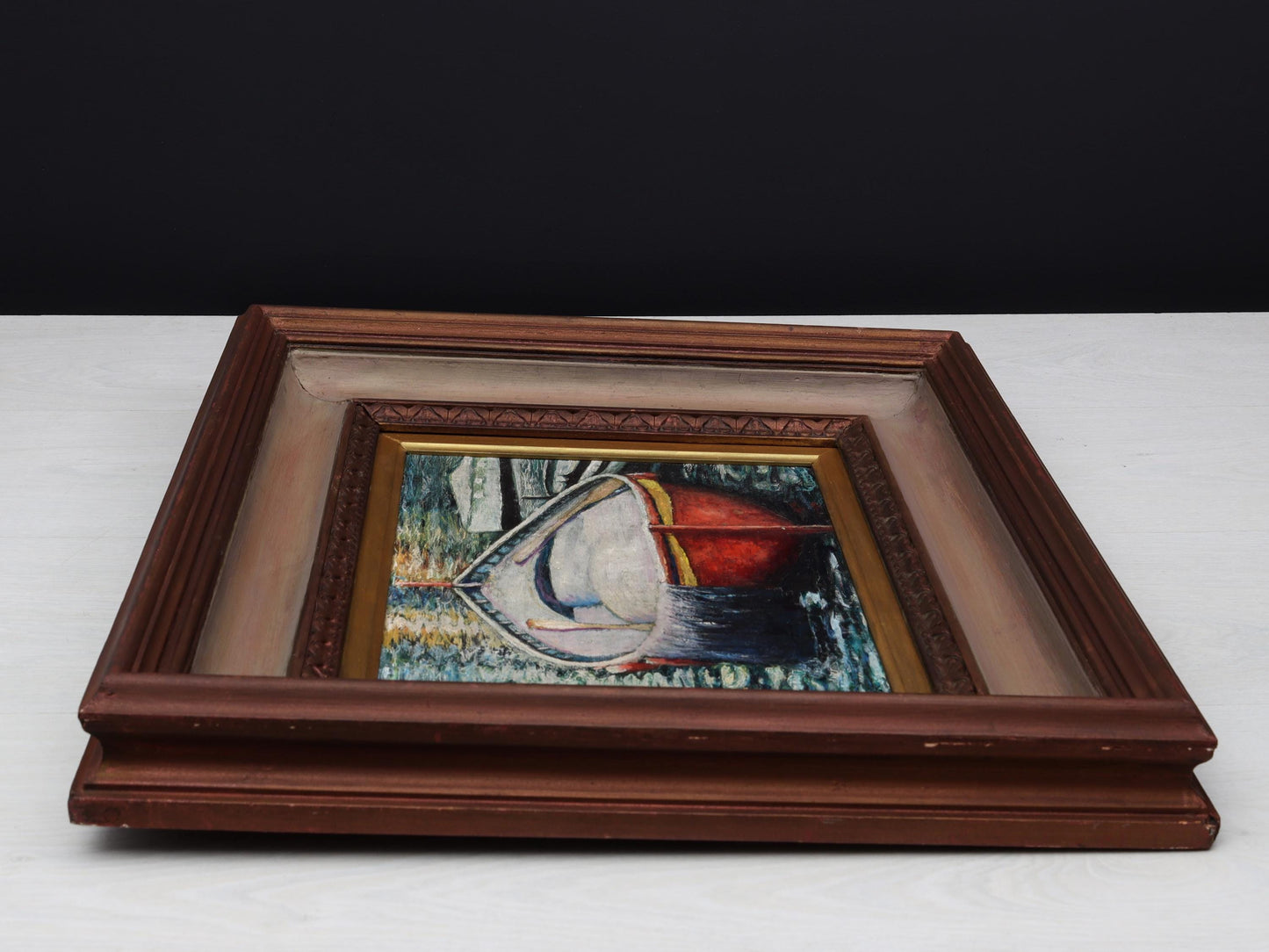 Vintage Boat Oil Painting, 1978 Nautical Decor, Camogli Italy Original Artwork, European Coastal Art
