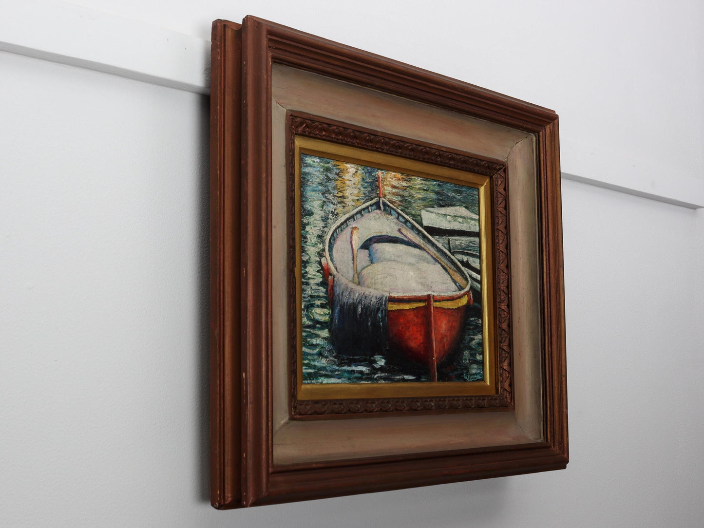 Vintage Boat Oil Painting, 1978 Nautical Decor, Camogli Italy Original Artwork, European Coastal Art