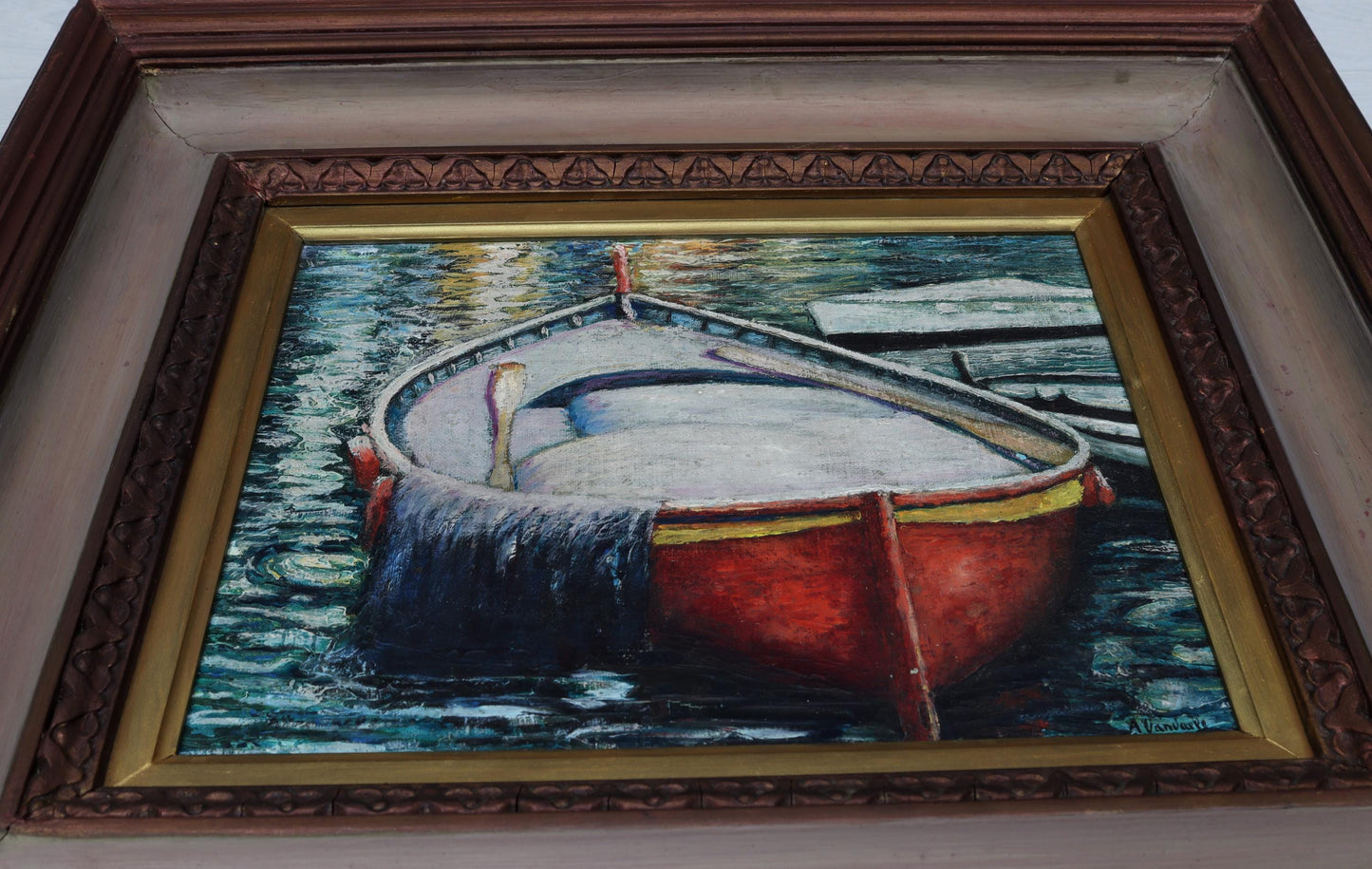 Vintage Boat Oil Painting, 1978 Nautical Decor, Camogli Italy Original Artwork, European Coastal Art