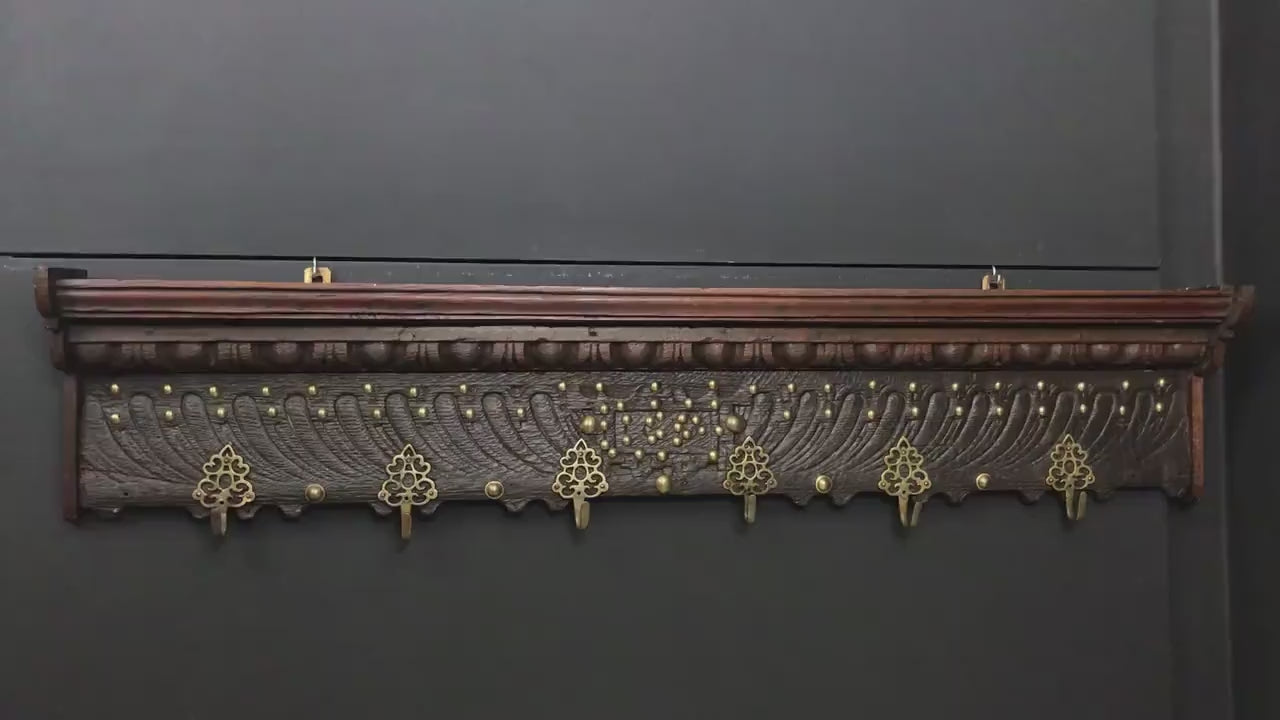 Antique Wall Mounted Coat Rack | Entryway Coat Rack with shelf | Vintage Home Decor