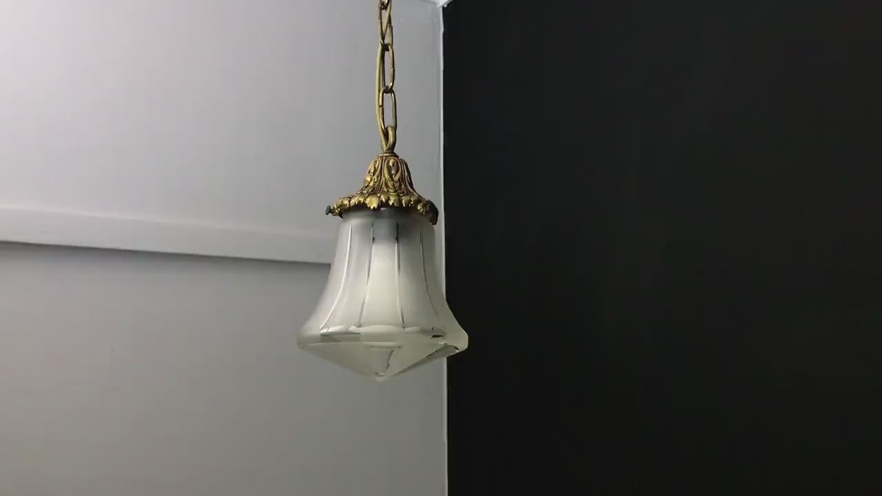 Antique glass Pendant Light| Entryway Lighting Fixture| Brass Pendant Light- Vintage Home Decor