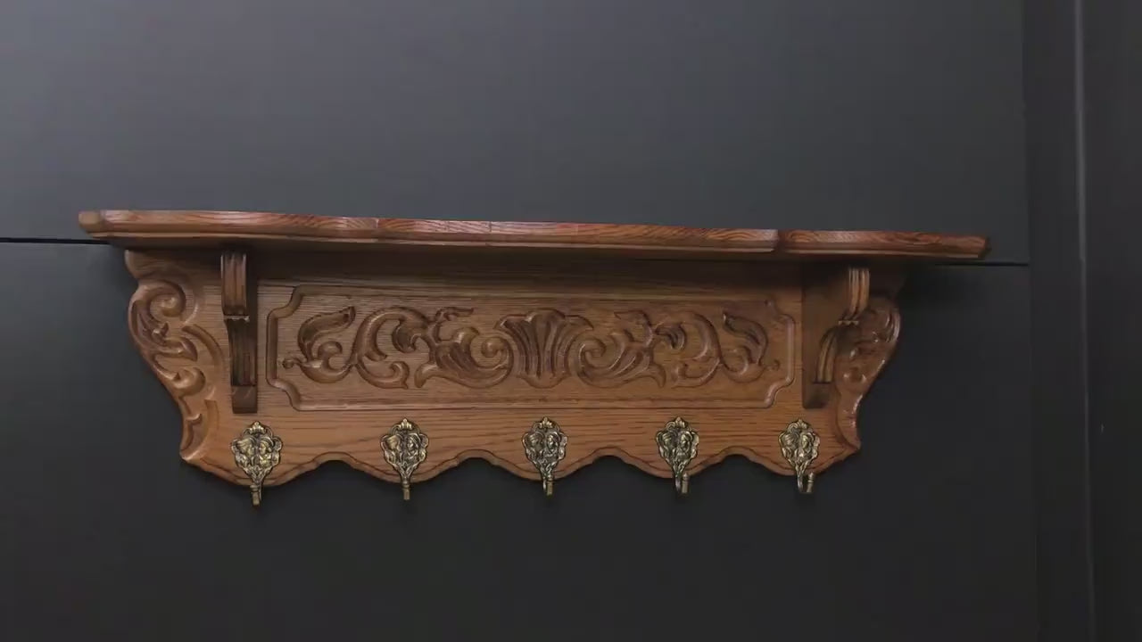 Wall Mount Coat Rack With Shelf | Entryway Coat Rack-Vintage Home Decor | Vintage Wood Coat Rack