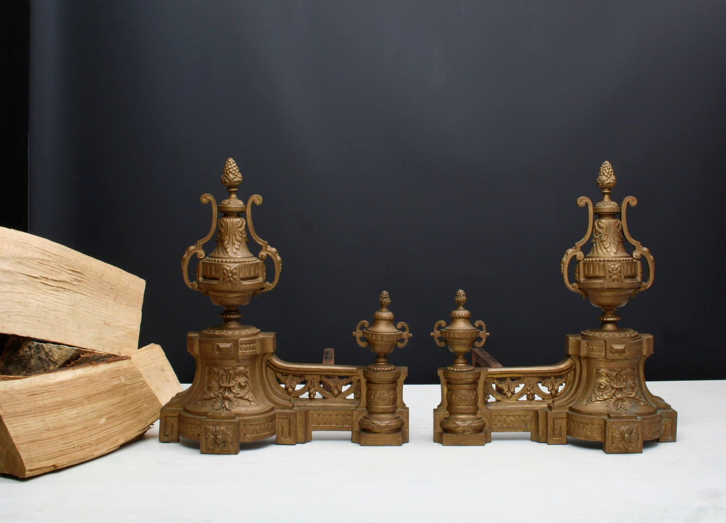 French Antique Fireplace Log Holder | French Decor Fireplace Andirons | Ornate Firewood Holder | Stylish Fireplace Accessory