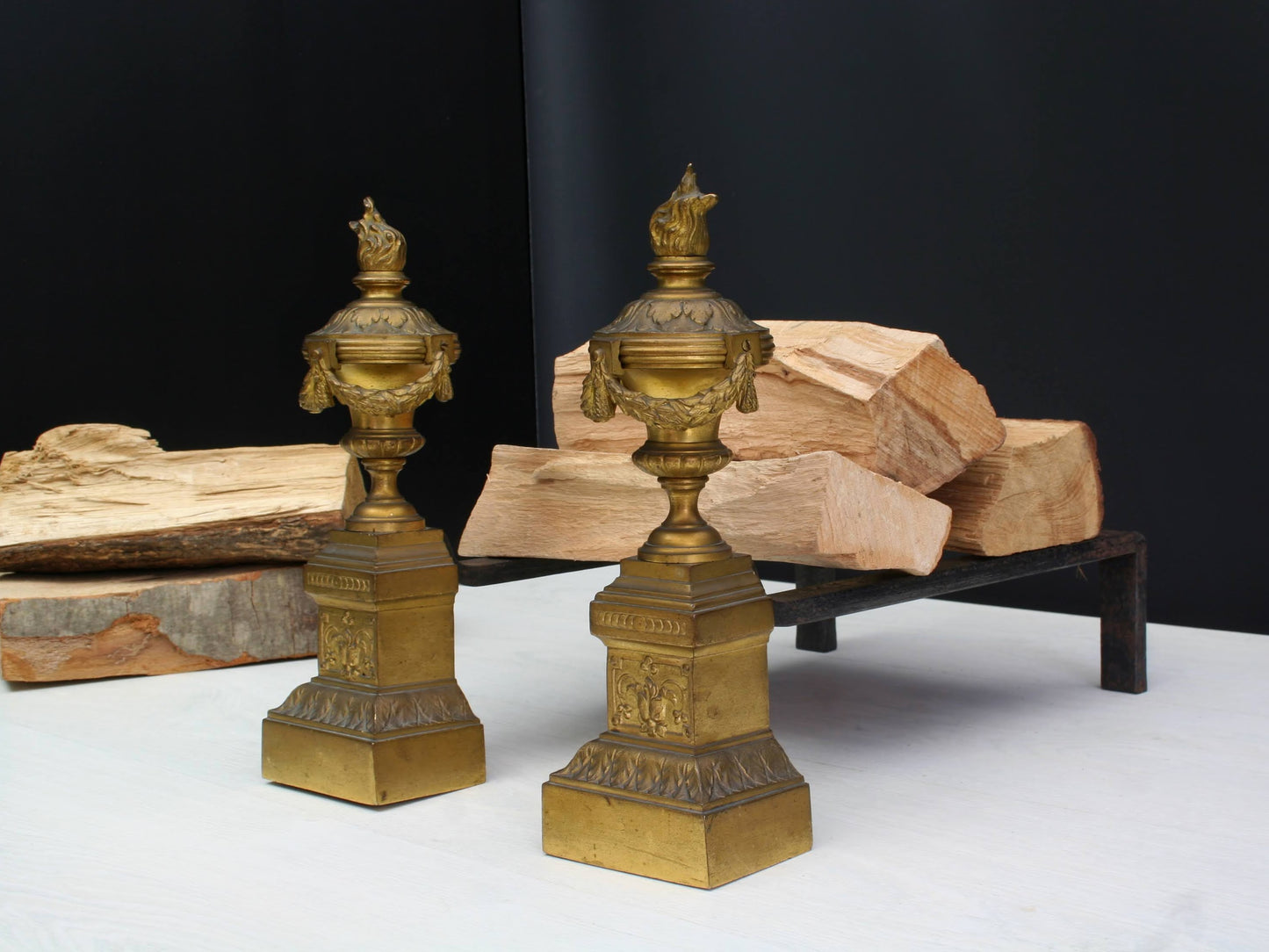 Antique Fireplace Andirons | Firewood Holder
