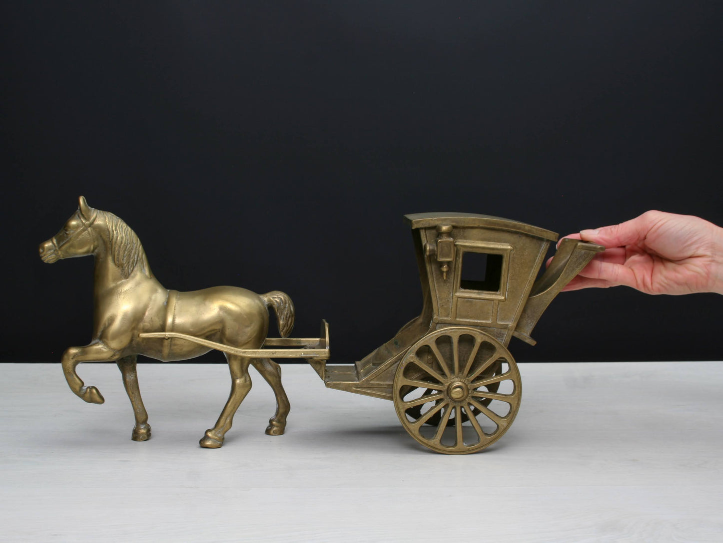 Horse and Carriage Brass Figurine