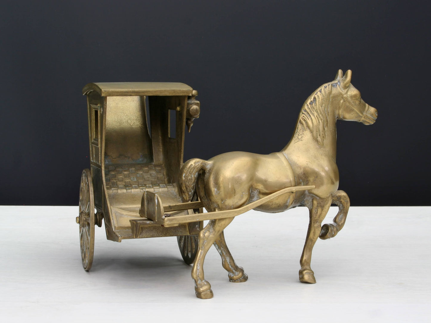 Horse and Carriage Brass Figurine