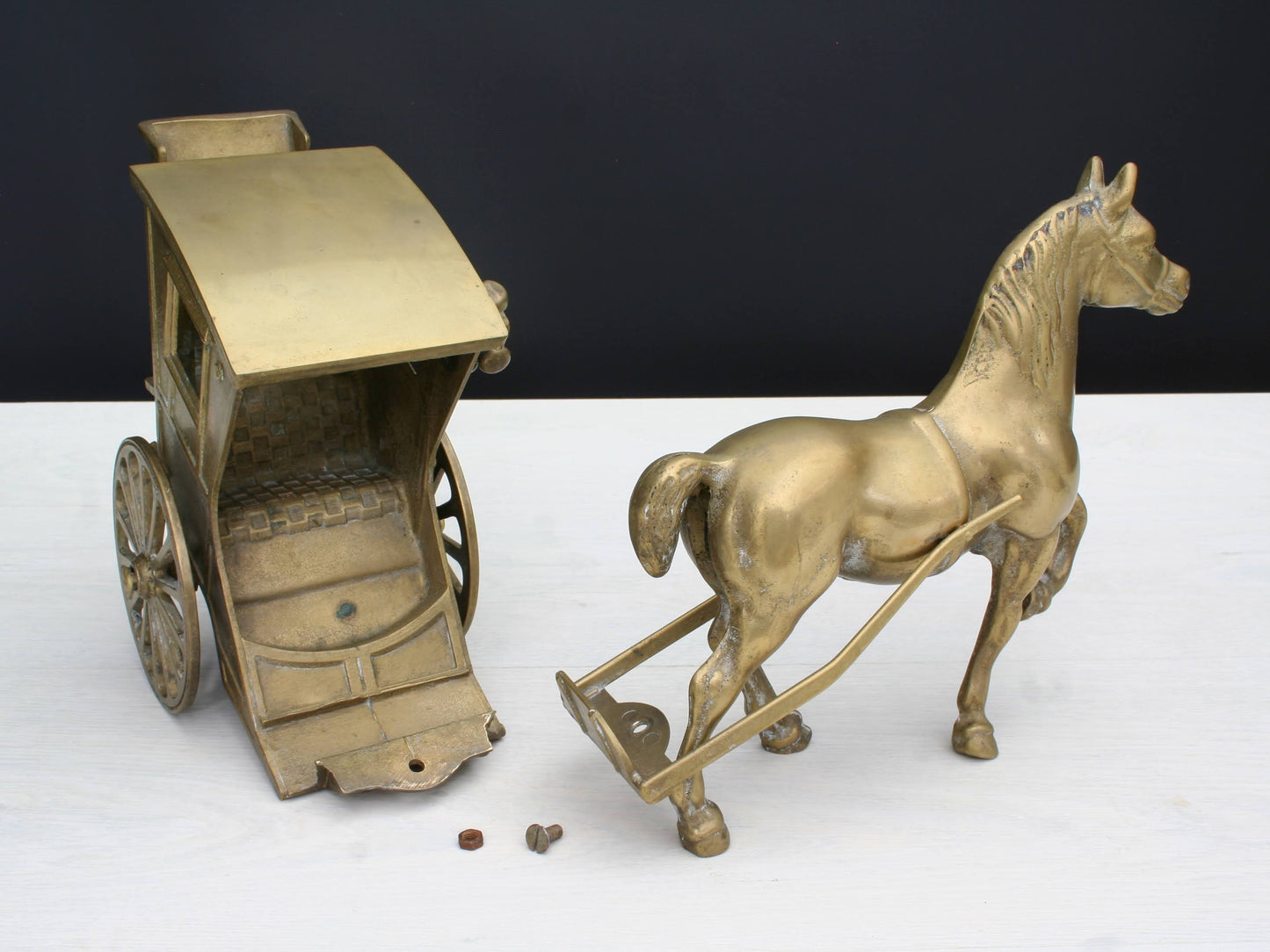 Horse and Carriage Brass Figurine