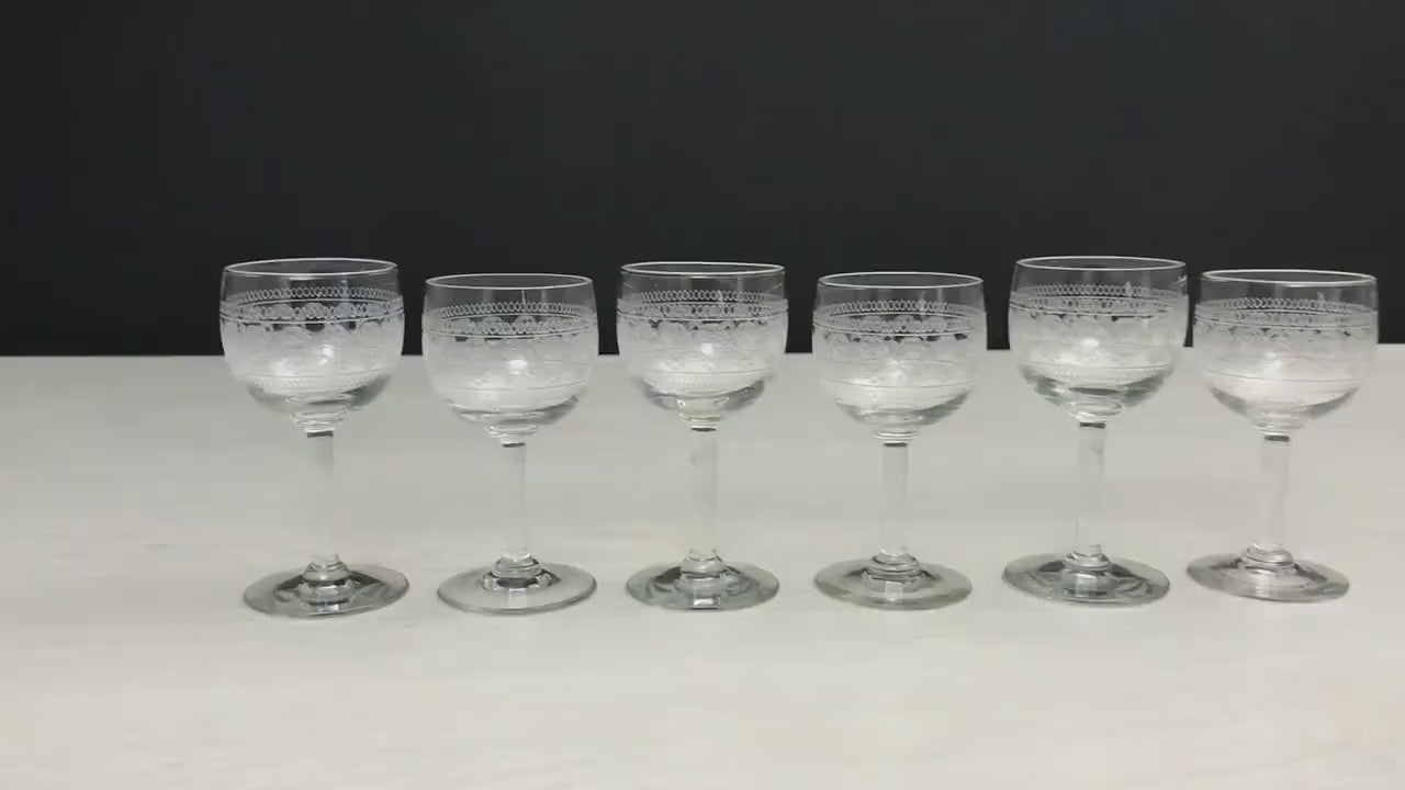 Antique Etched Shot Glass Set of 6 | Liquor Glasses- Barware Set