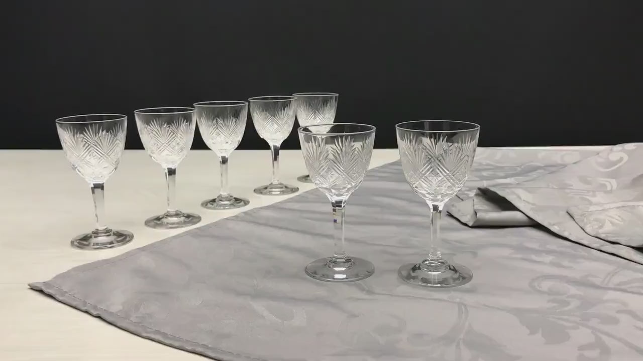 Set of 7 Cut Crystal Glasses , Napoleon 3 | Antique Liquor Glasses-Whiskey Glasses | Barware Set