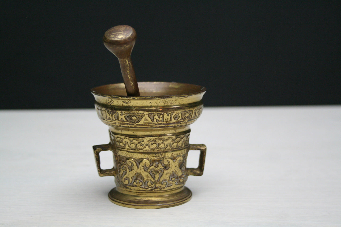 Antique Pharmacy-Mortar and Pestle-Fireplace Decor-Kitchen Decor-Unique Gift Ideas-Farmhouse Decor-Vintage Decor-Mortar Pestle-Brass Decor