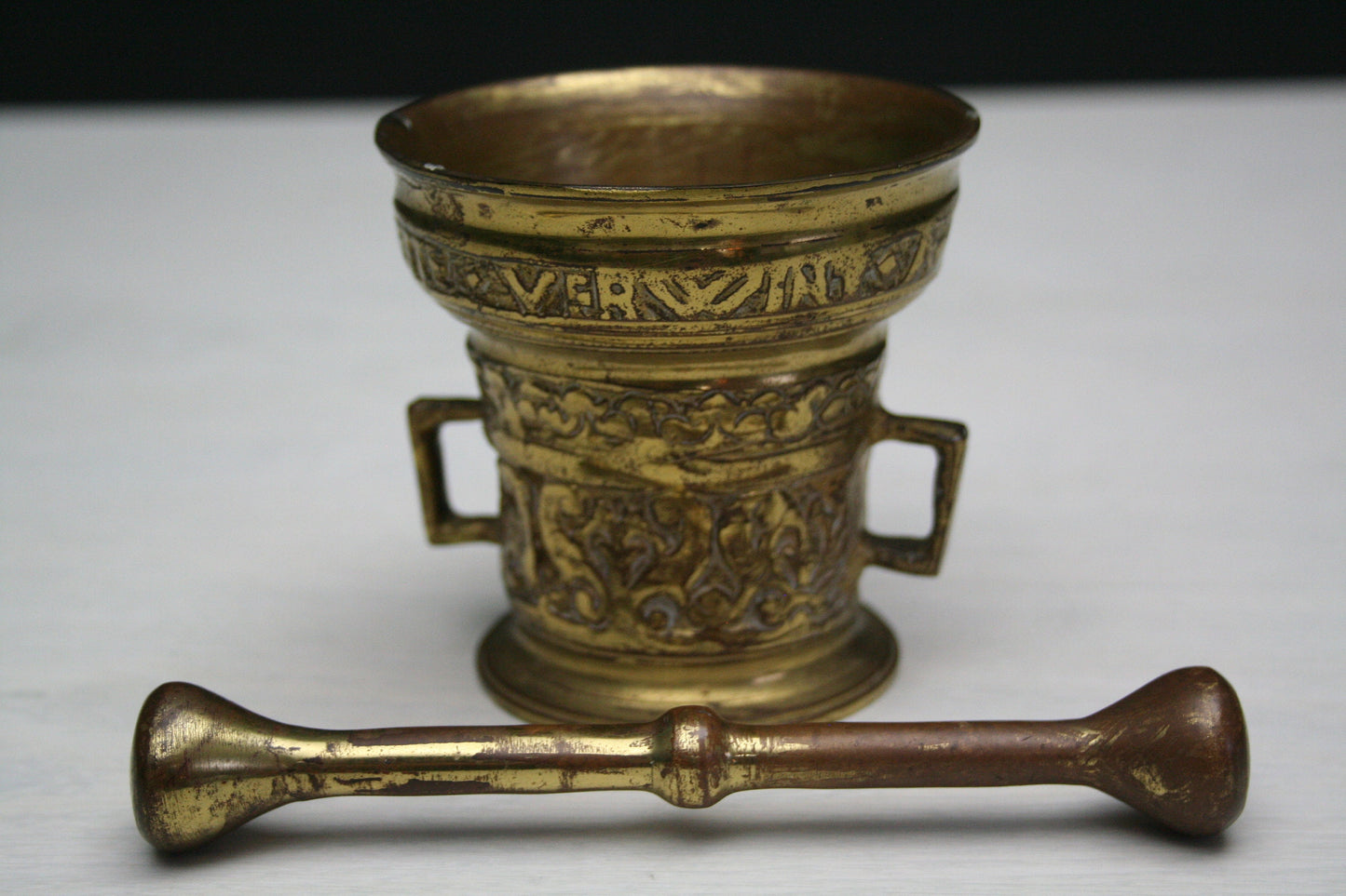 Antique Pharmacy-Mortar and Pestle-Fireplace Decor-Kitchen Decor-Unique Gift Ideas-Farmhouse Decor-Vintage Decor-Mortar Pestle-Brass Decor
