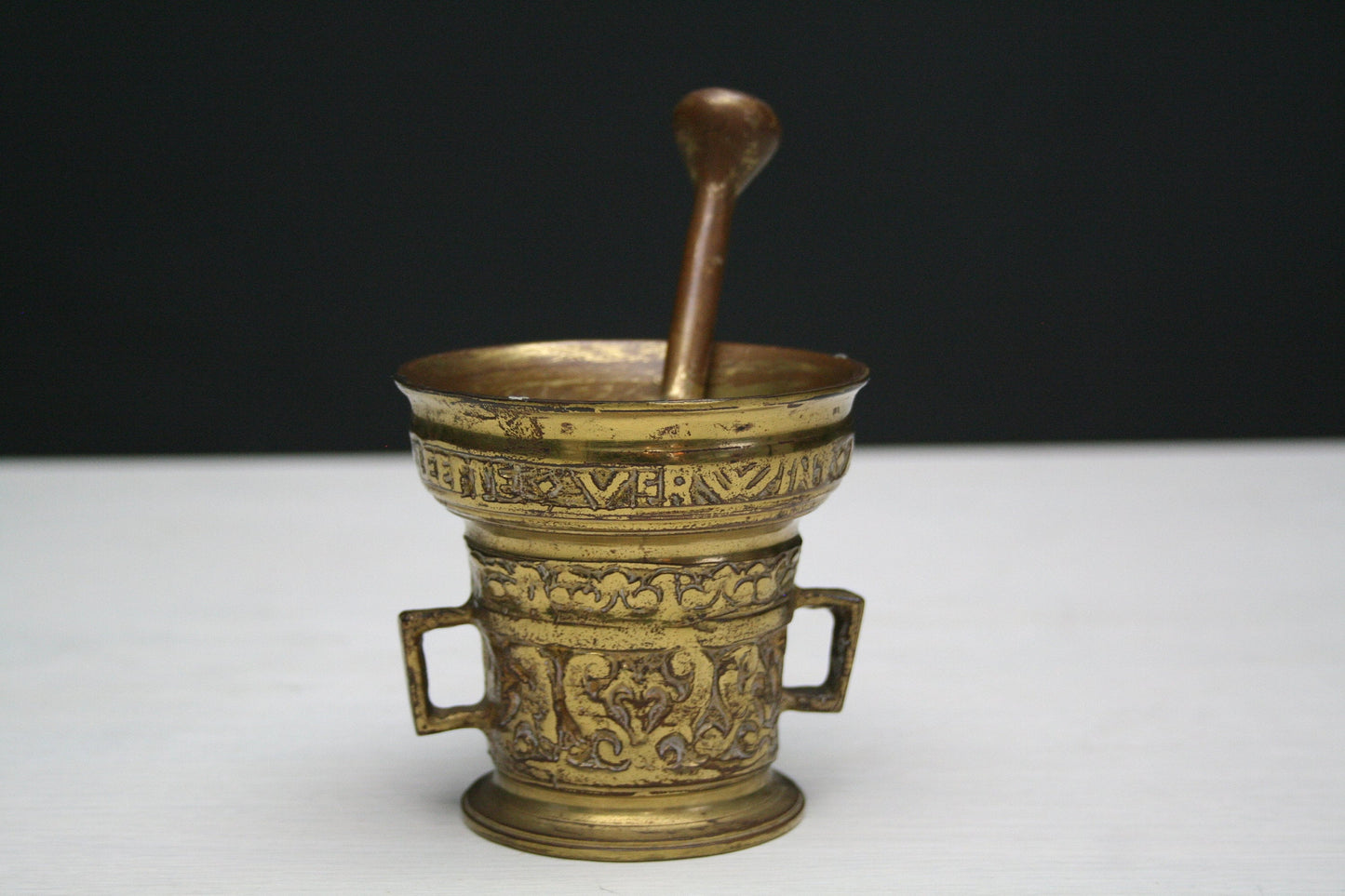 Antique Pharmacy-Mortar and Pestle-Fireplace Decor-Kitchen Decor-Unique Gift Ideas-Farmhouse Decor-Vintage Decor-Mortar Pestle-Brass Decor