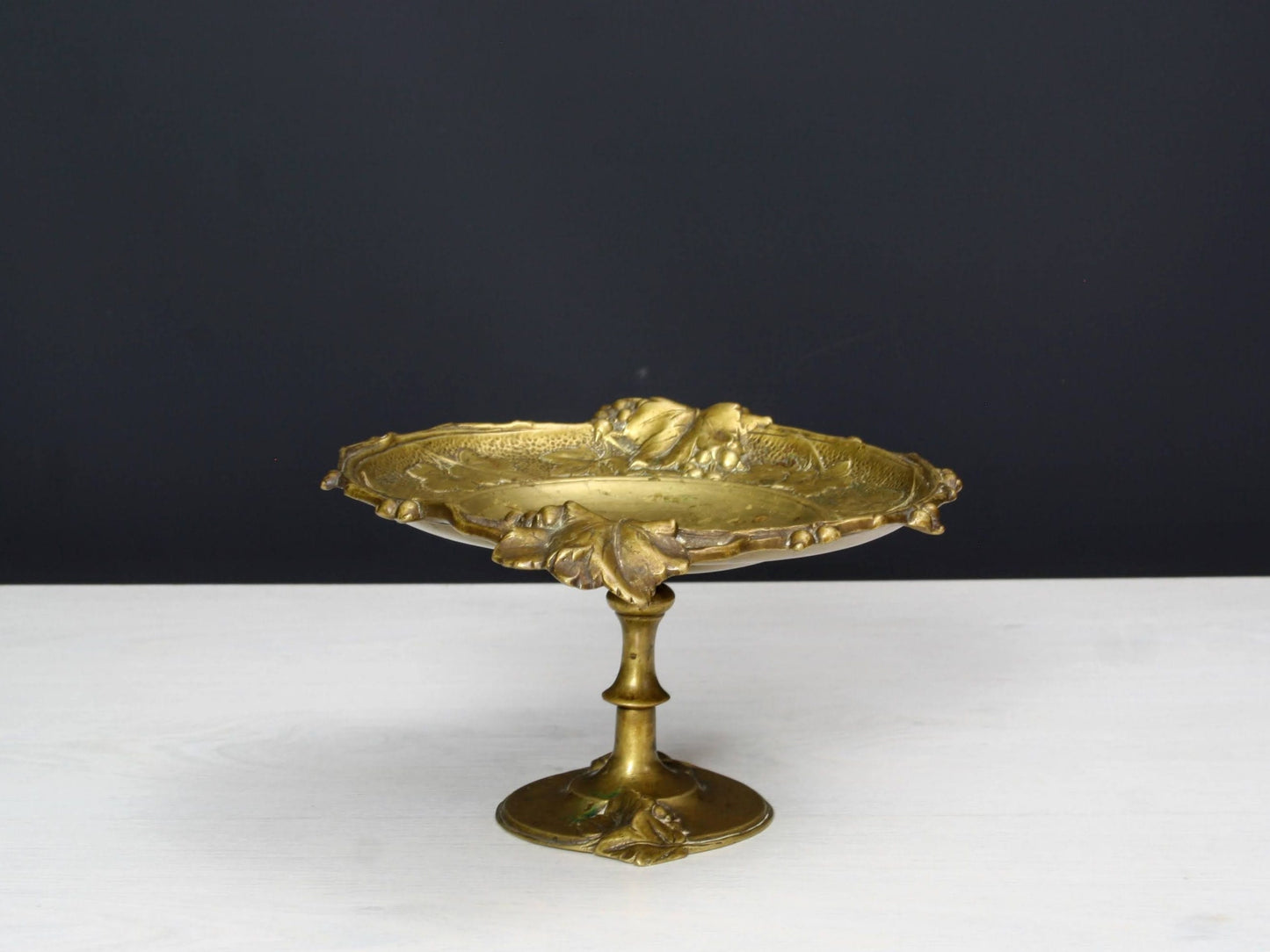 Antique Bronze Pedestal Dish | Catch All Tray, or Trinket Dish | French Country Style Kitchen Decor