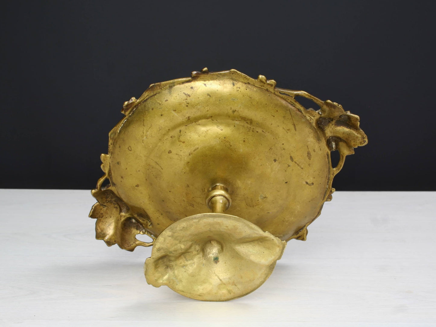 Antique Bronze Pedestal Dish | Catch All Tray, or Trinket Dish | French Country Style Kitchen Decor