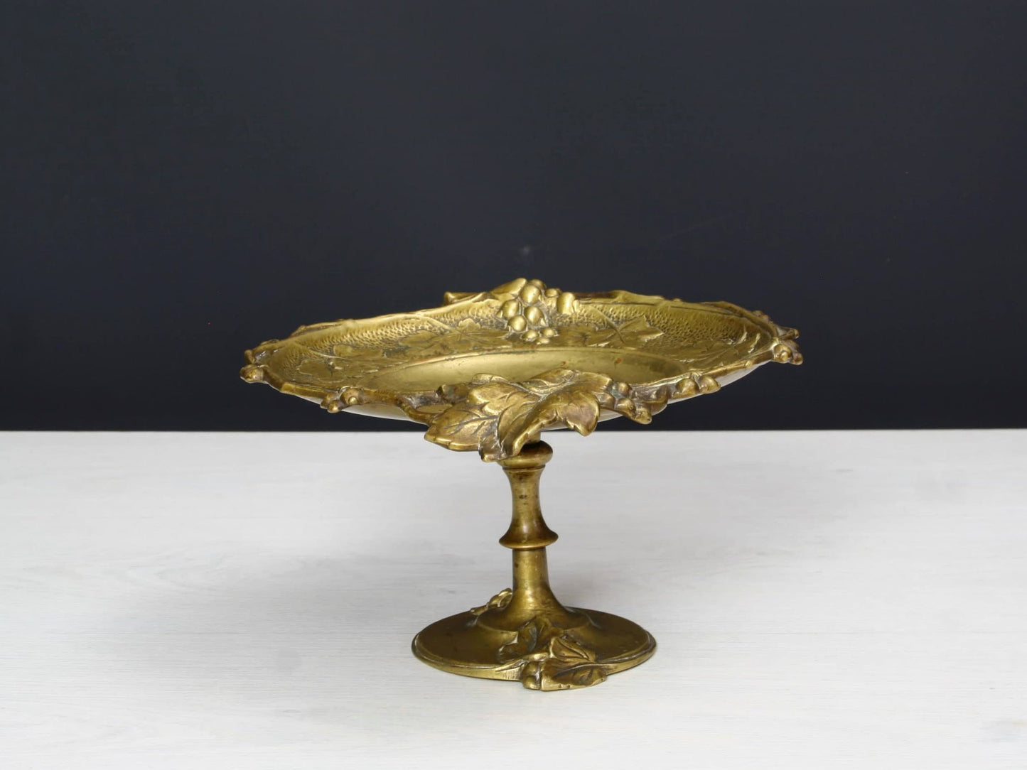 Antique Bronze Pedestal Dish | Catch All Tray, or Trinket Dish | French Country Style Kitchen Decor
