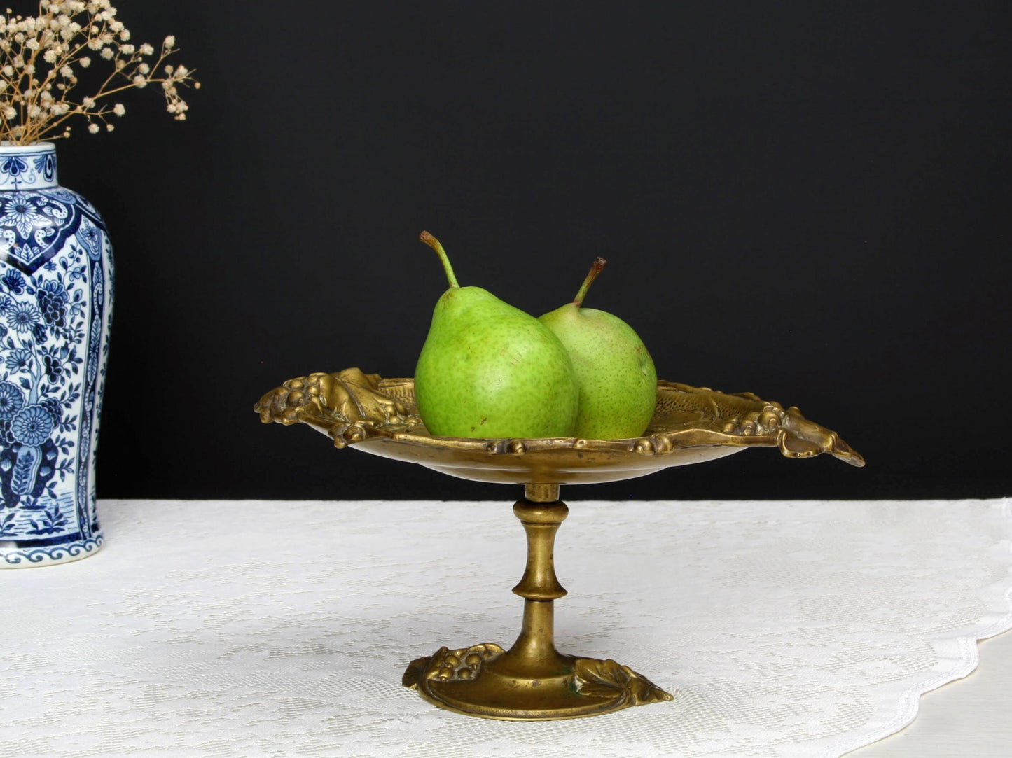 Antique Bronze Pedestal Dish | Catch All Tray, or Trinket Dish | French Country Style Kitchen Decor